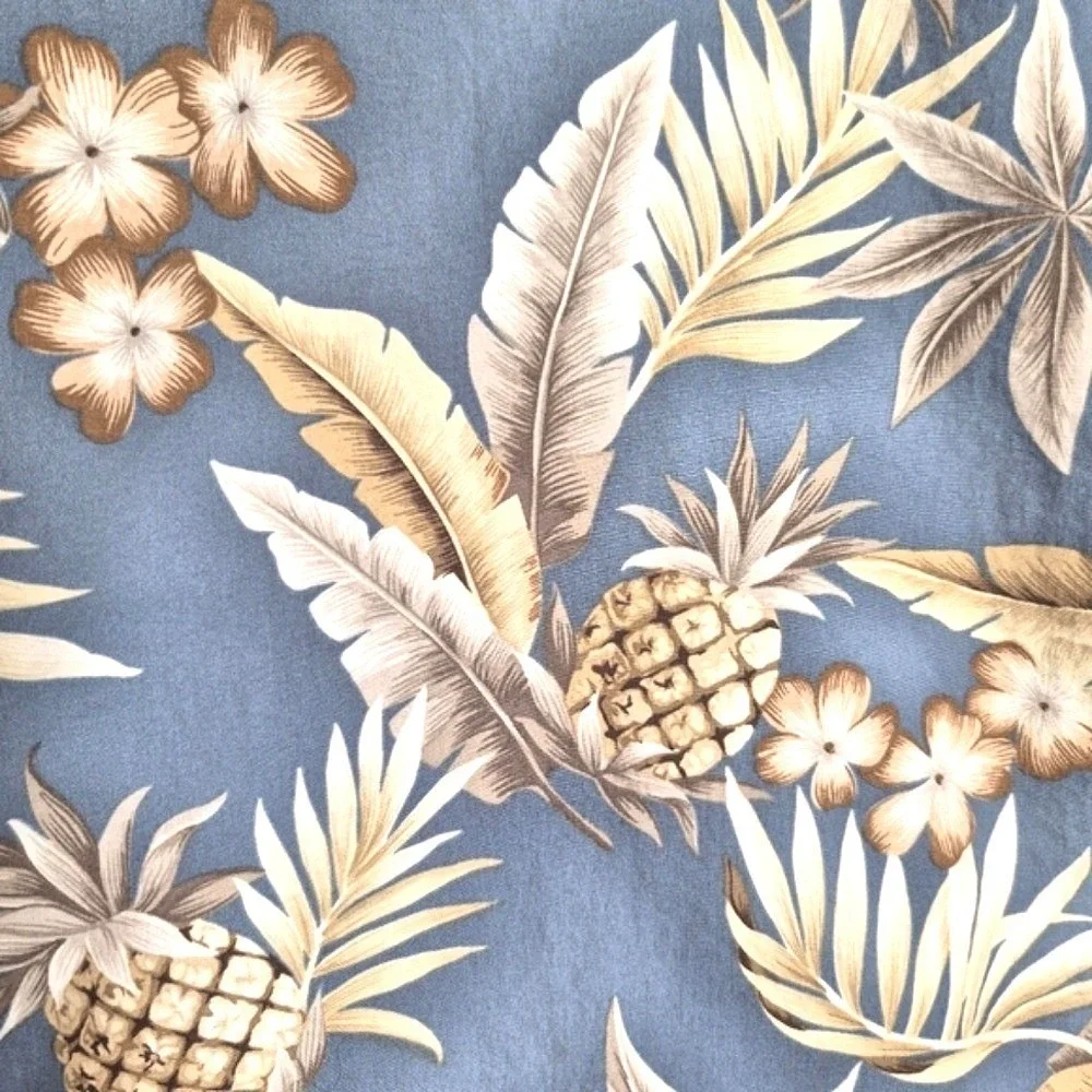 Vintage‎ Campia 100% Cotton Button Down Light Blue Tan Hawaiian Shirt Mens L